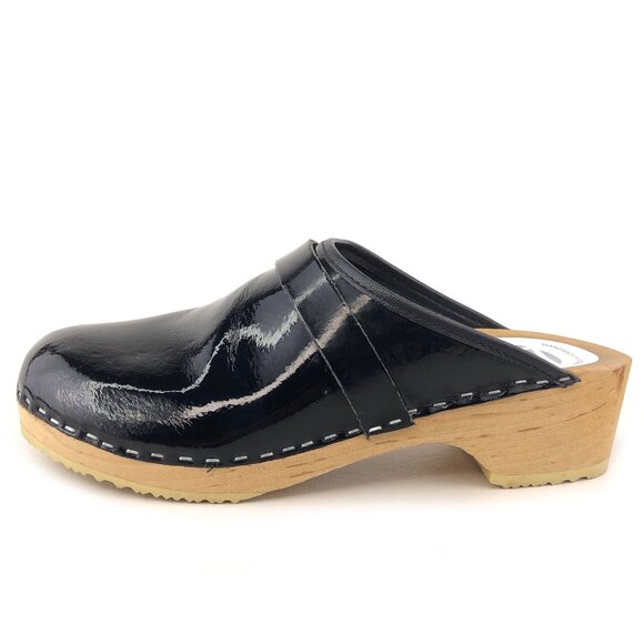 Dala Black Patent Leather Swedish Wooden Clogs EUR 40 - Picture 1 of 14